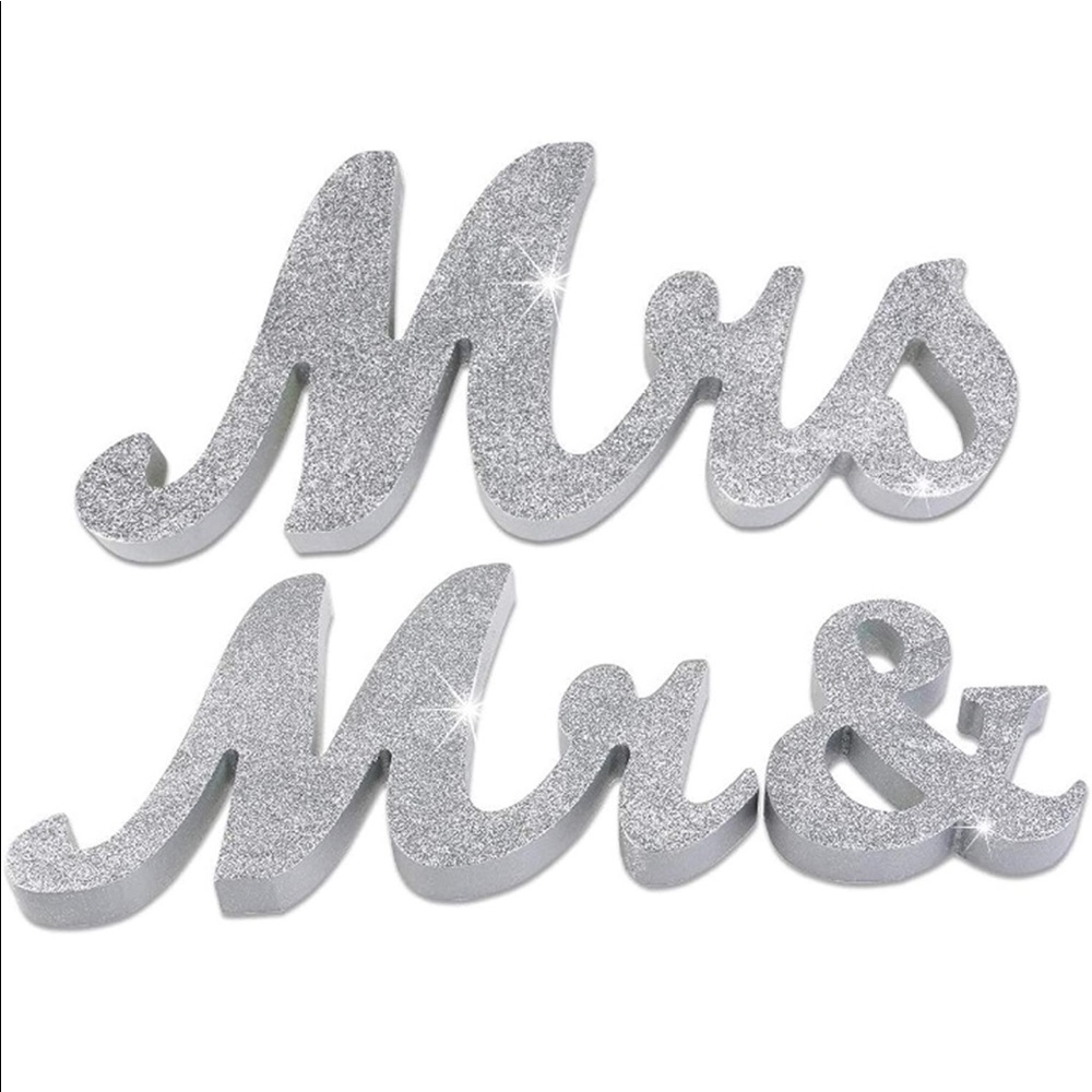 Mr & Mrs sign (3 piece) silver glitter